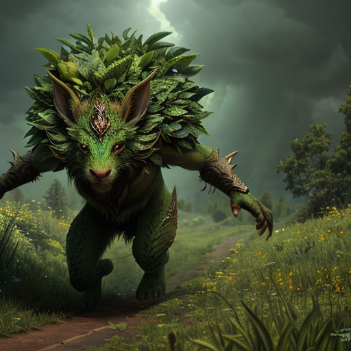 an_elven_plant_monster_runing_on_the_plain_looking_like_a_goupil__green_color_palet__masterpiece___volumetric_lighting__bright___novelai__oil-bb375864-3027-4738-9ad2-6acc5ed67cb0