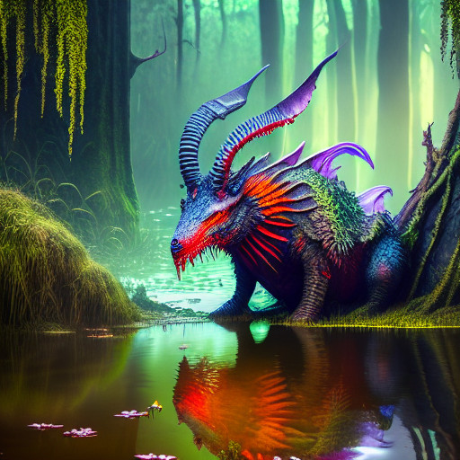 an_hideous_jabberwoky_in_the_swamp__ultra_detailed__best_quality__masterpiece___volumetric_lighting__bright___novelai__oil_painting__4k_wallpaper__aesthetic_-3404e3f4-b978-4104-8557-ead1b6b8039d