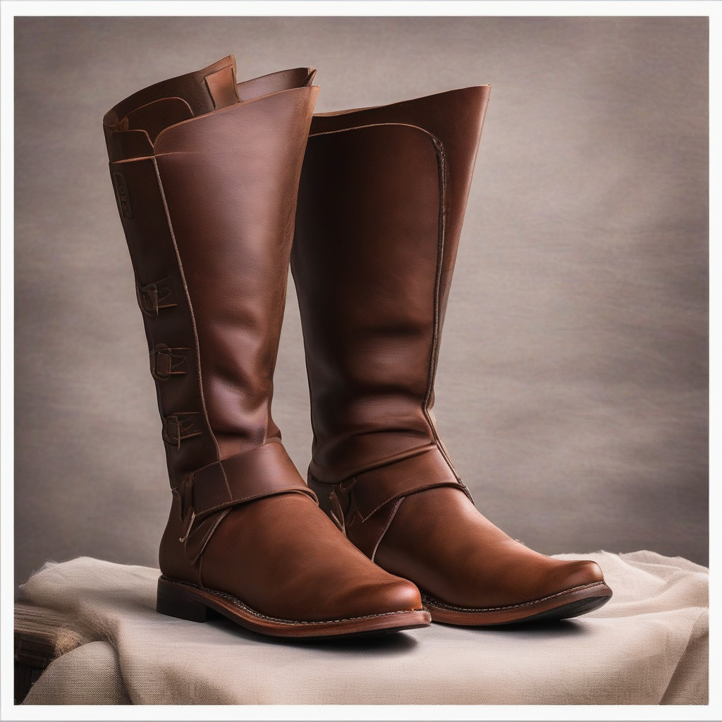 pair_of_brown_leather_shoes___medieval_wear__breton_cap__high_quality_product_image___wearing_medieval_clothes__historical_reenactment__white-152da355-860e-48a7-8b66-6ceada6eaa3c